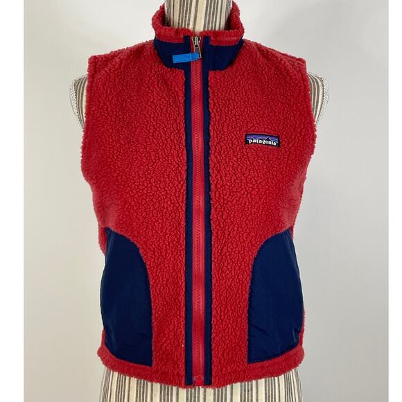 Patagonia Retro X Red Kids Unisex Vest Blue Trim Size Medium